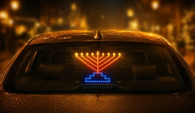HanukkLite על החלון האחורי של הרכב